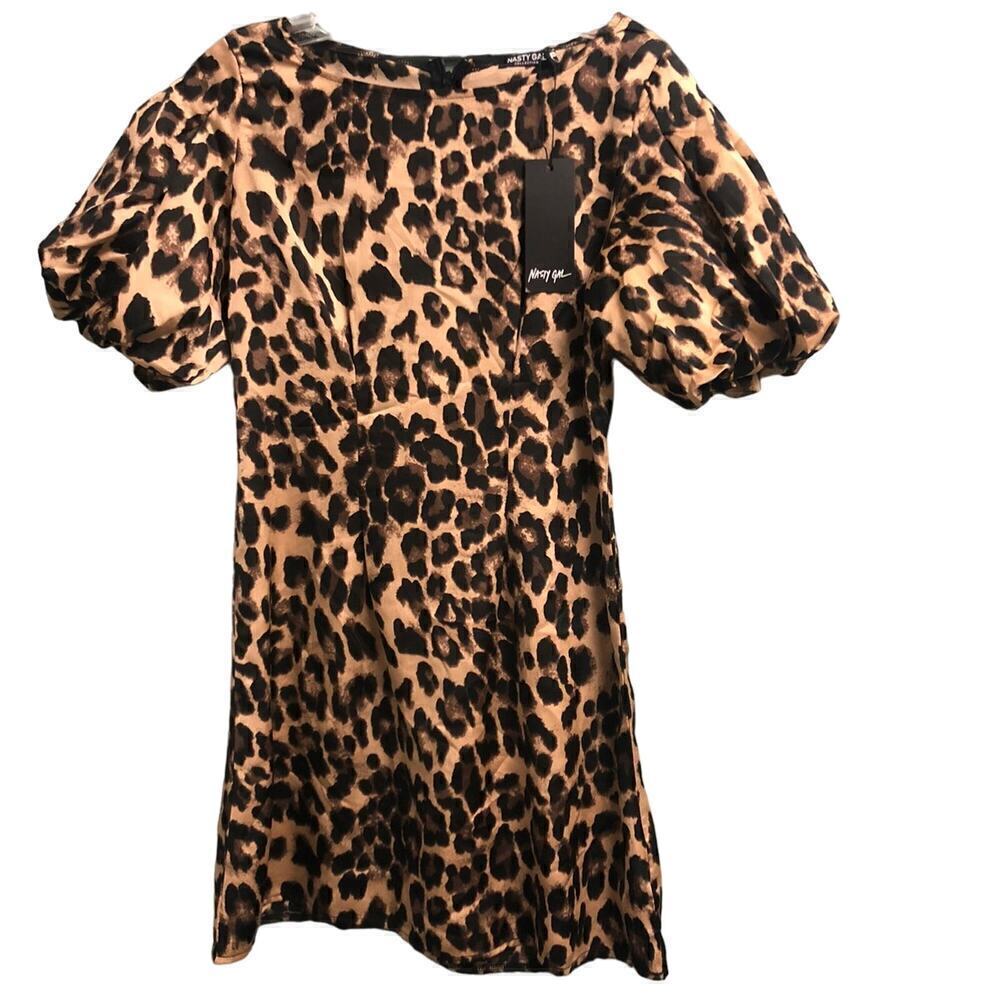 Nasty Gal Womens Leopard Cheetah Dress NEW Size 2 Puff Sleeve Party Animal Print